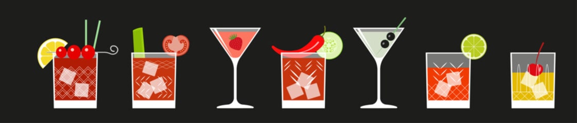 row of cocktail glass icons